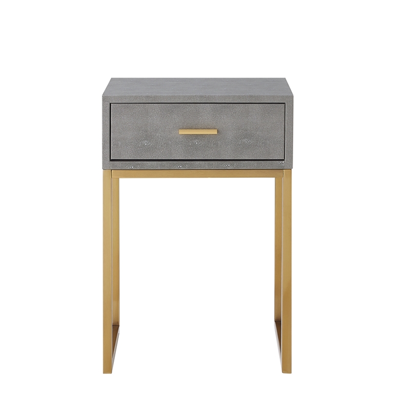 Posh Living Omer Faux Shagreen End Table Gray/Gold