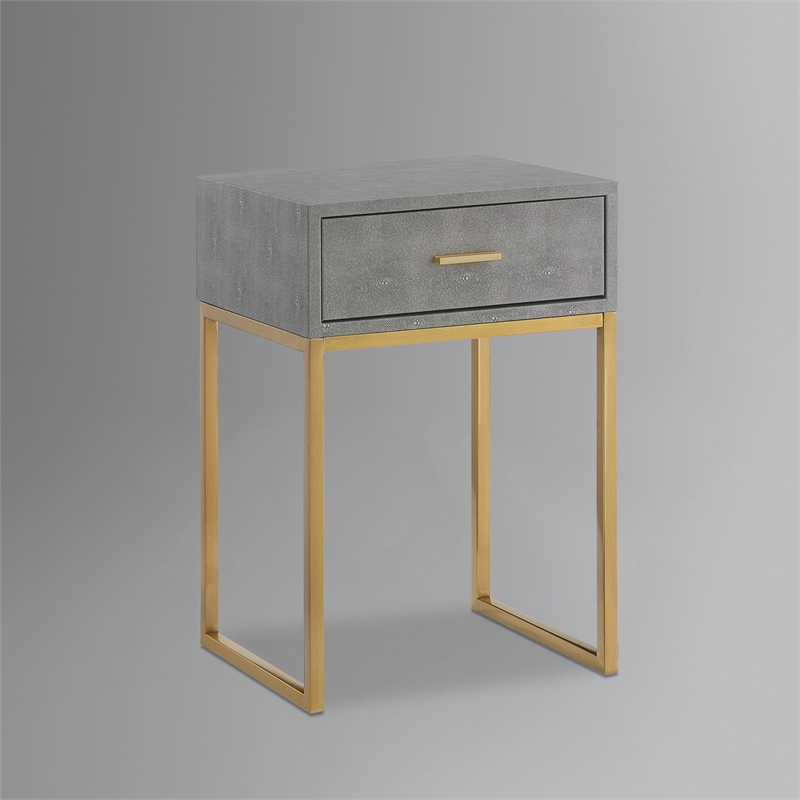 Posh Living Omer Faux Shagreen End Table Gray/Gold