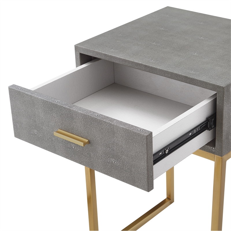 Posh Living Omer Faux Shagreen End Table Gray/Gold