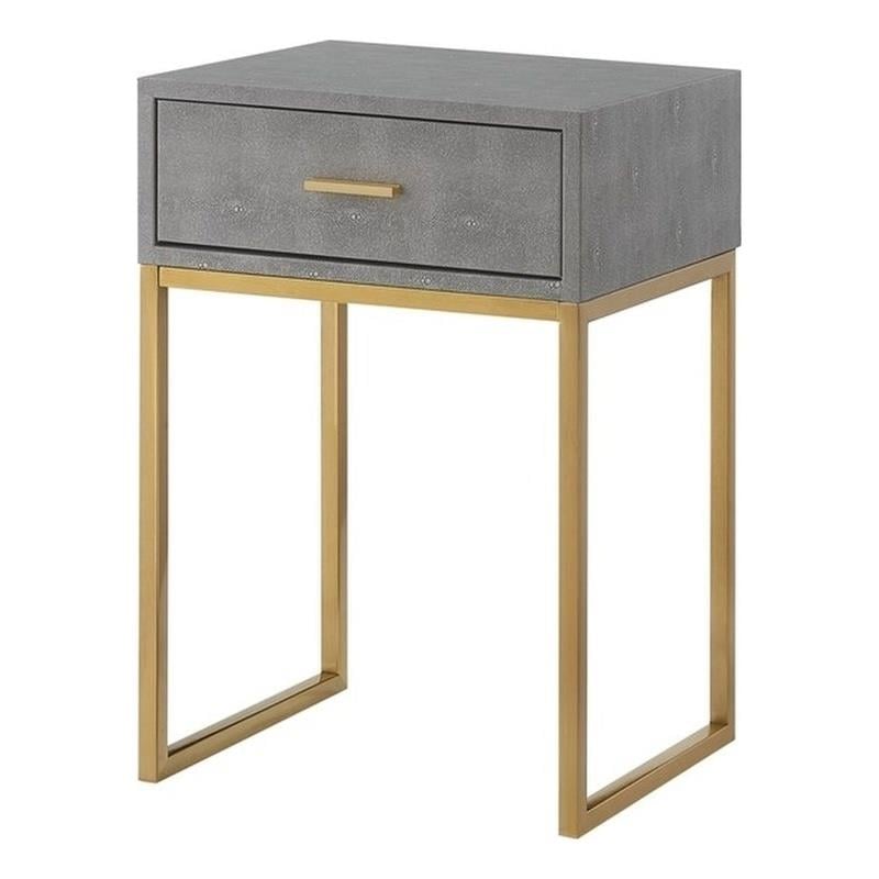 Posh Living Omer Faux Shagreen End Table Gray/Gold