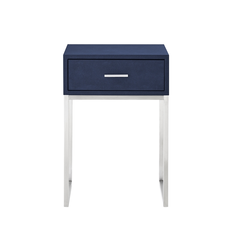 Posh Living Omer Faux Shagreen End Table Navy/Chrome
