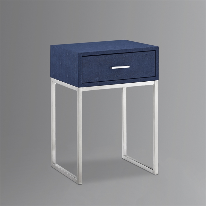 Posh Living Omer Faux Shagreen End Table Navy/Chrome
