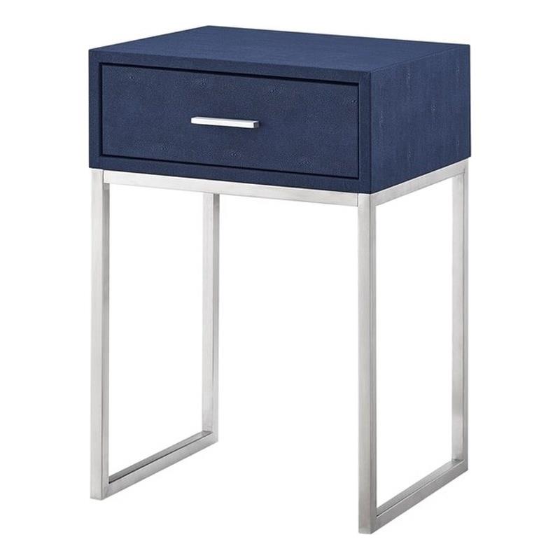 Posh Living Omer Faux Shagreen End Table Navy/Chrome