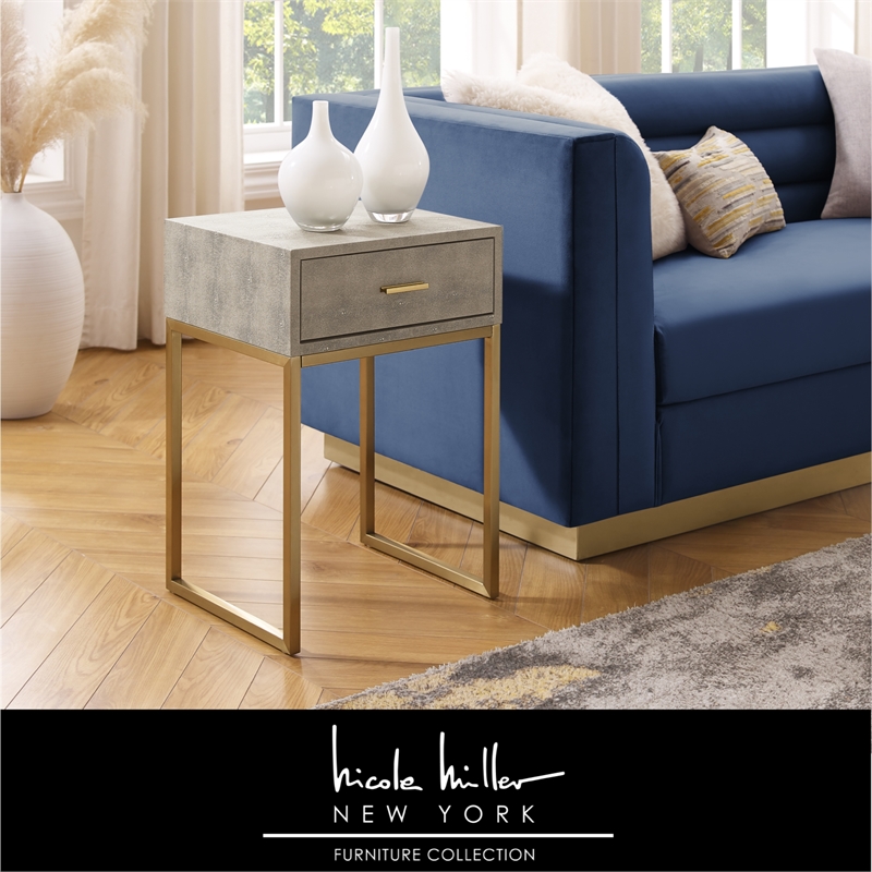 Posh Living Omer Faux Shagreen End Table Cream White/Gold