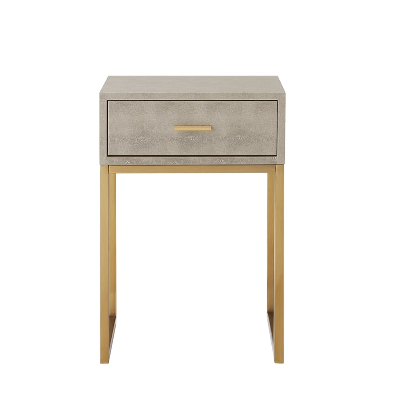 Posh Living Omer Faux Shagreen End Table Cream White/Gold