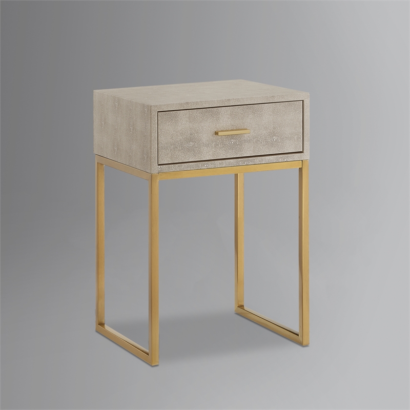 Posh Living Omer Faux Shagreen End Table Cream White/Gold