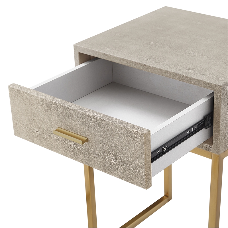 Posh Living Omer Faux Shagreen End Table Cream White/Gold