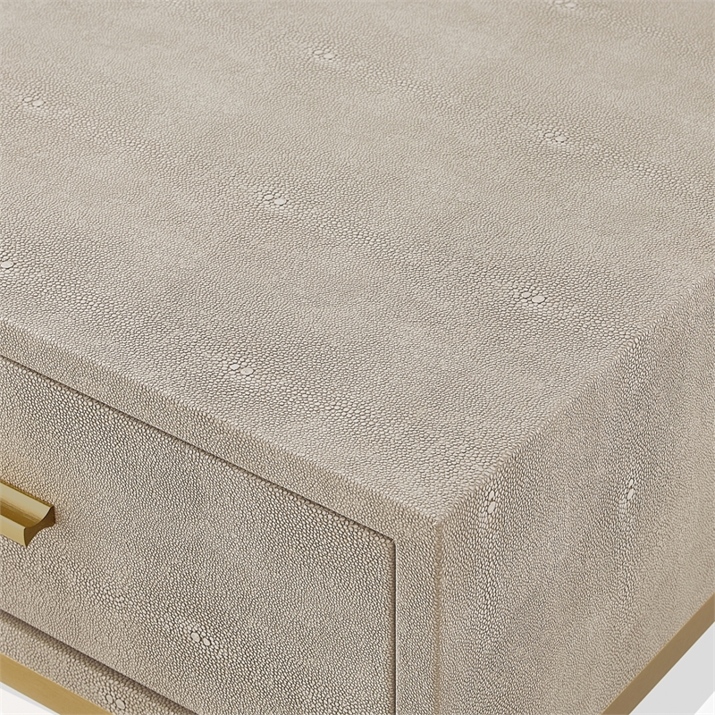 Posh Living Omer Faux Shagreen End Table Cream White/Gold