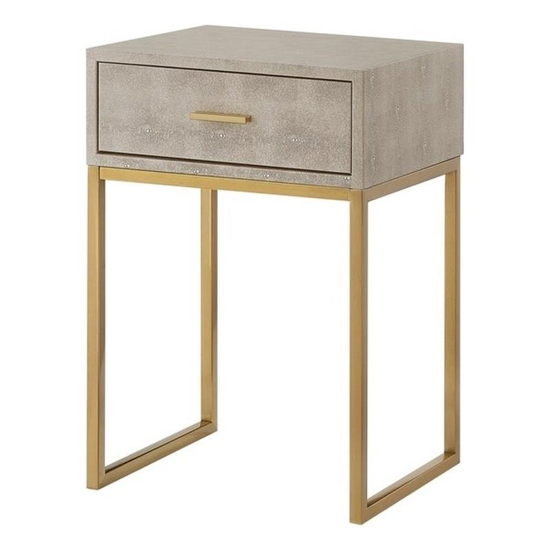 Posh Living Omer Faux Shagreen End Table Cream White/Gold