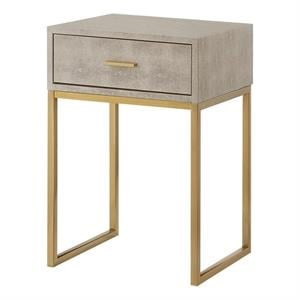 Posh Living Omer Faux Shagreen End Table Cream White/Gold