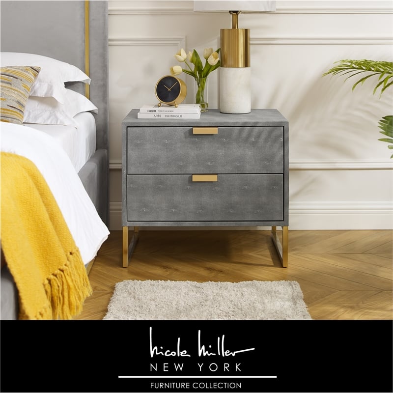 Posh Living Omer Faux Shagreen Side Table Gray/Gold