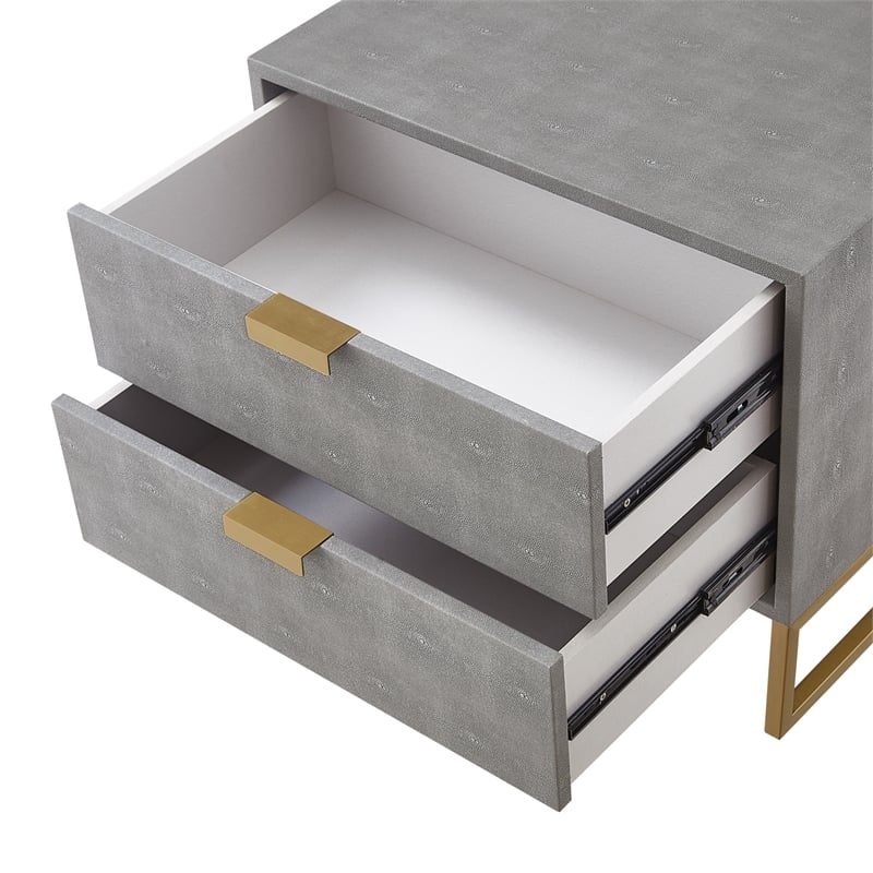 Posh Living Omer Faux Shagreen Side Table Gray/Gold