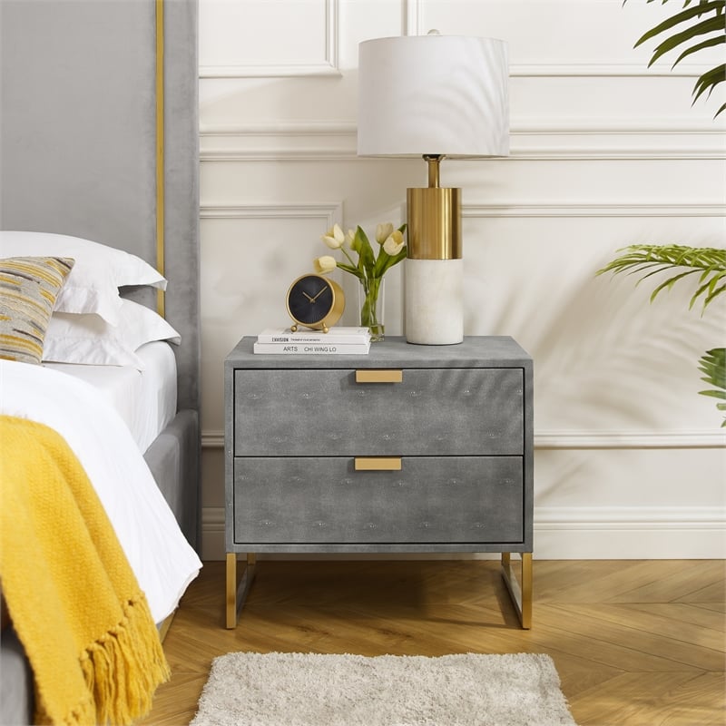 Posh Living Omer Faux Shagreen Side Table Gray/Gold