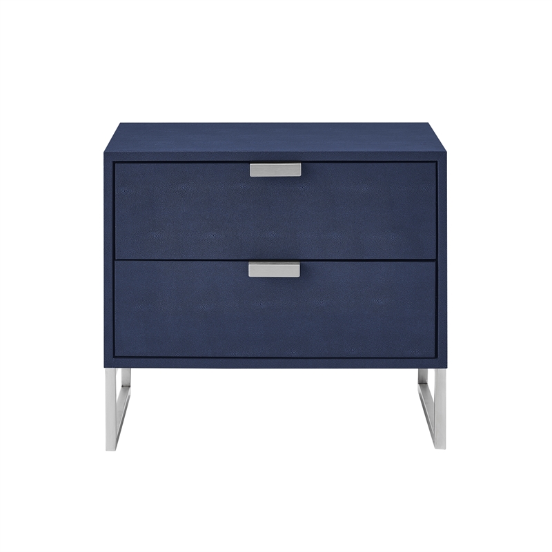Posh Living Omer Faux Shagreen Side Table Navy/Chrome