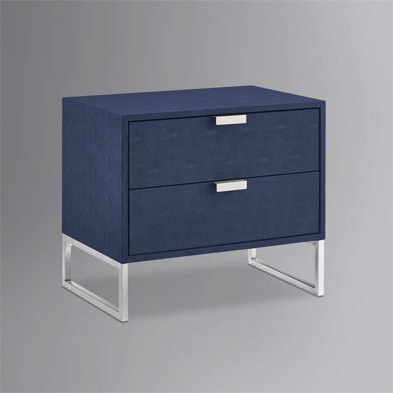 Posh Living Omer Faux Shagreen Side Table Navy/Chrome