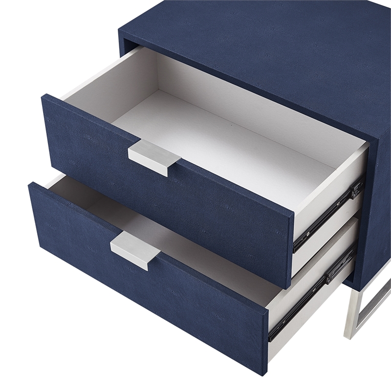 Posh Living Omer Faux Shagreen Side Table Navy/Chrome