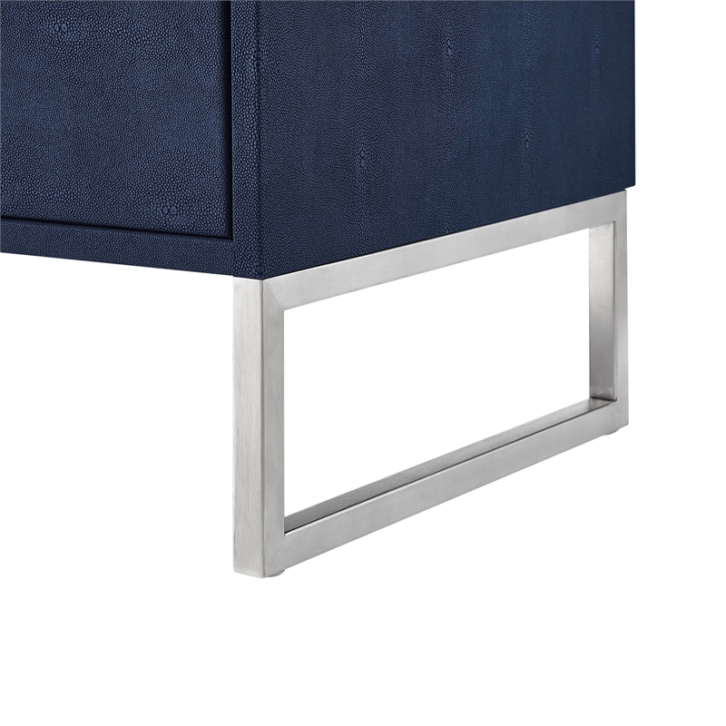 Posh Living Omer Faux Shagreen Side Table Navy/Chrome