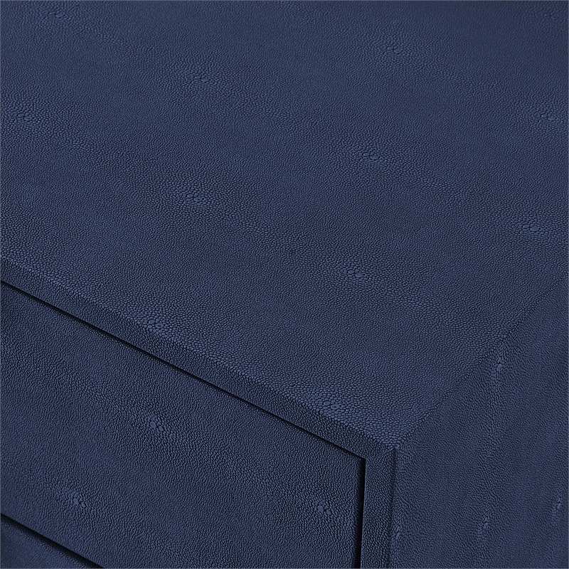 Posh Living Omer Faux Shagreen Side Table Navy/Chrome