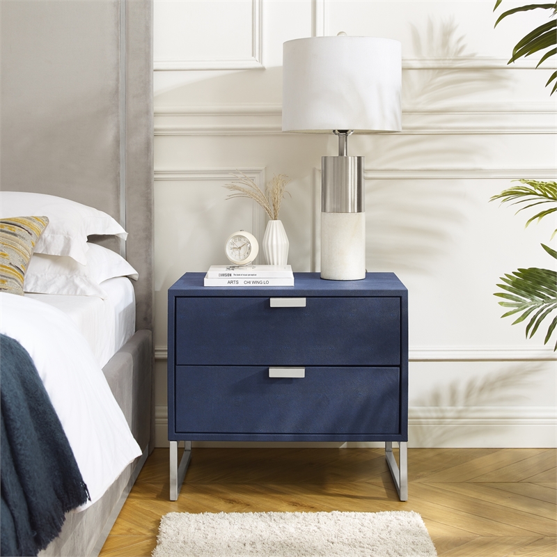 Posh Living Omer Faux Shagreen Side Table Navy/Chrome