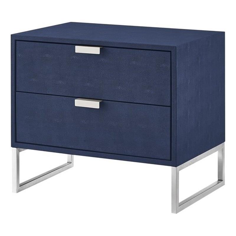 Posh Living Omer Faux Shagreen Side Table Navy/Chrome