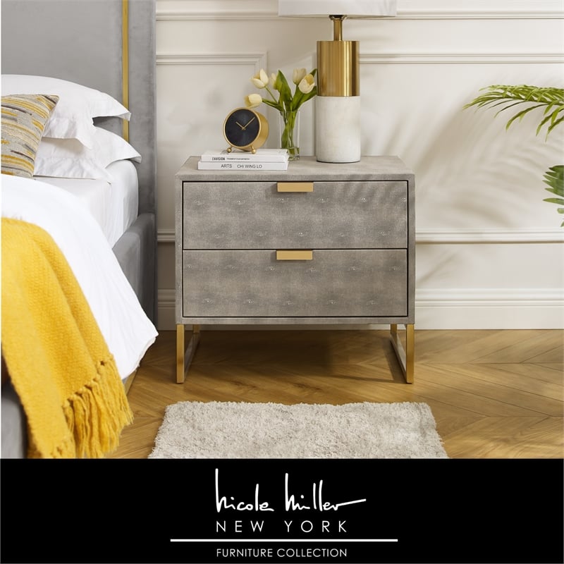 Posh Living Omer Faux Shagreen Side Table Cream White/Gold