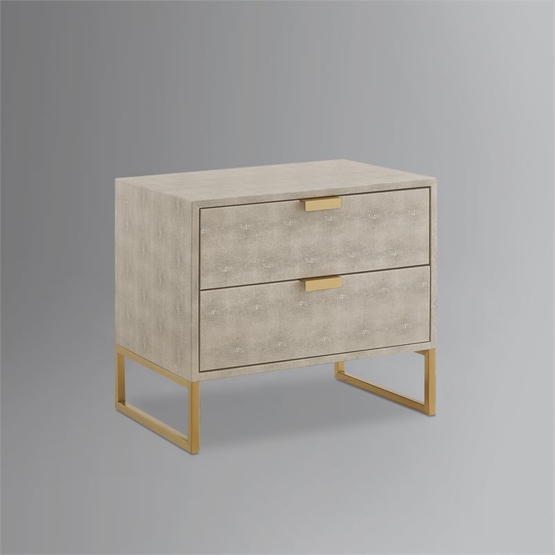 Posh Living Omer Faux Shagreen Side Table Cream White/Gold