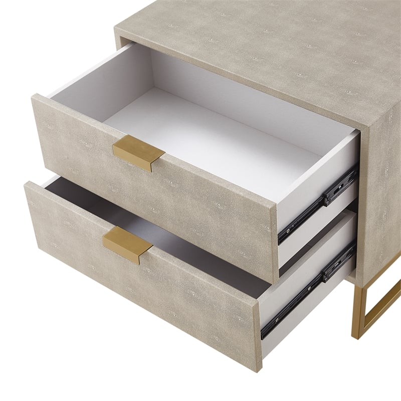 Posh Living Omer Faux Shagreen Side Table Cream White/Gold