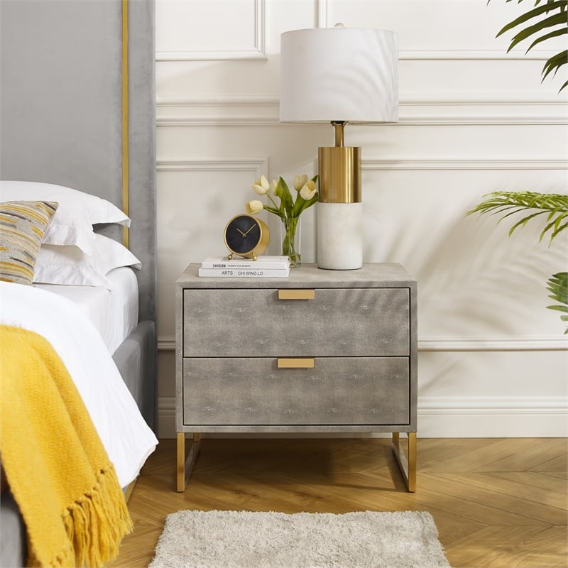 Posh Living Omer Faux Shagreen Side Table Cream White/Gold