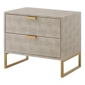 Posh Living Omer Faux Shagreen Side Table Cream White/Gold