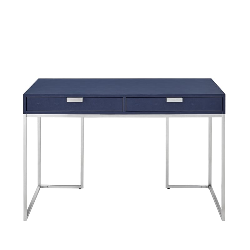 Posh Living Omer Faux Shagreen Writing Desk Navy/Chrome