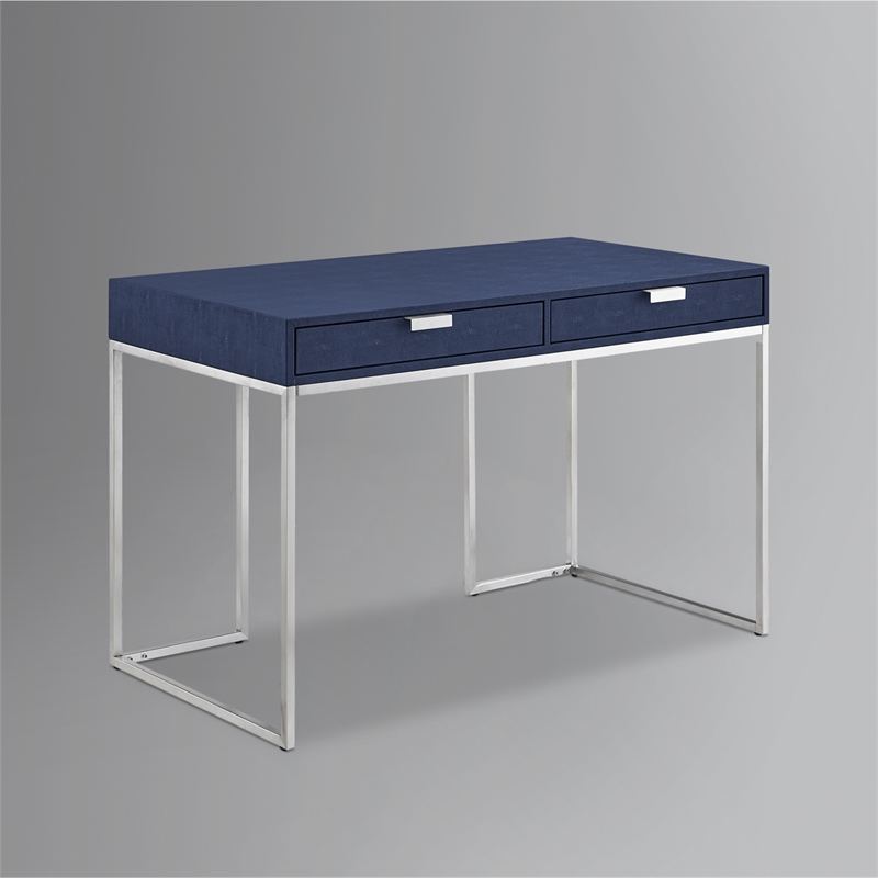 Posh Living Omer Faux Shagreen Writing Desk Navy/Chrome