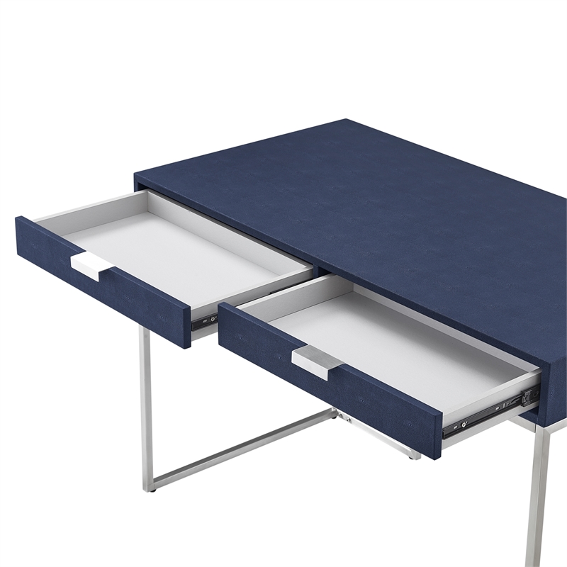 Posh Living Omer Faux Shagreen Writing Desk Navy/Chrome