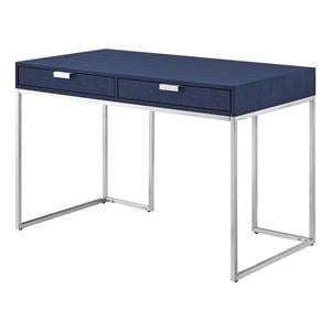 Posh Living Omer Faux Shagreen Writing Desk Navy/Chrome