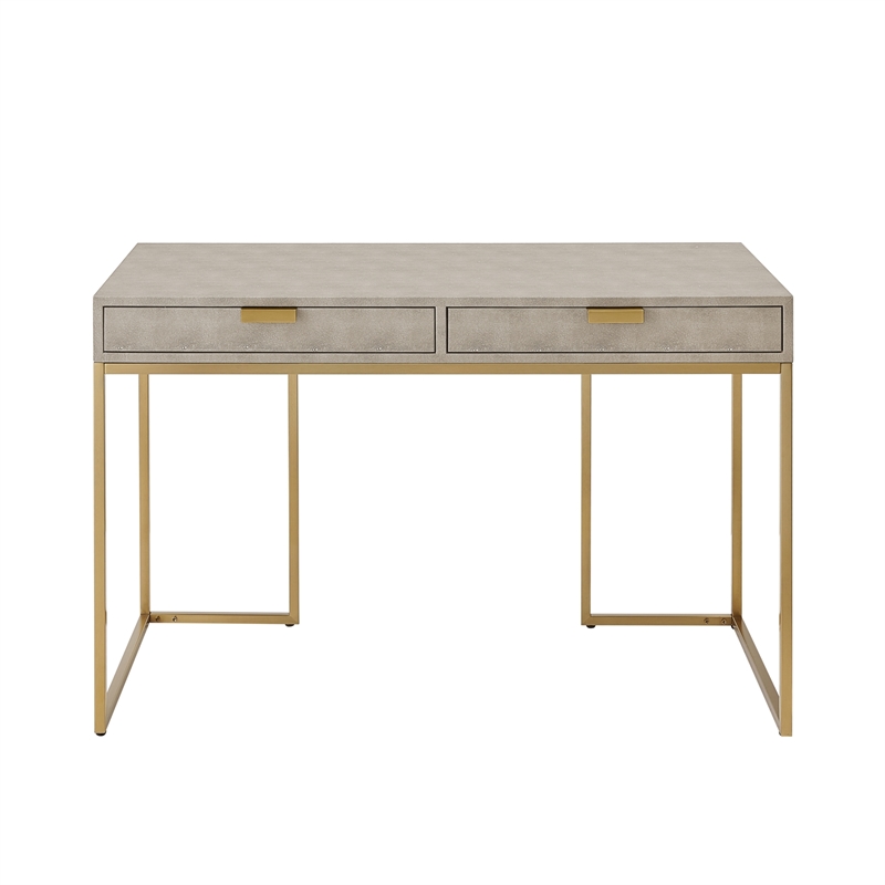 Posh Living Omer Faux Shagreen Writing Desk Cream White/Gold