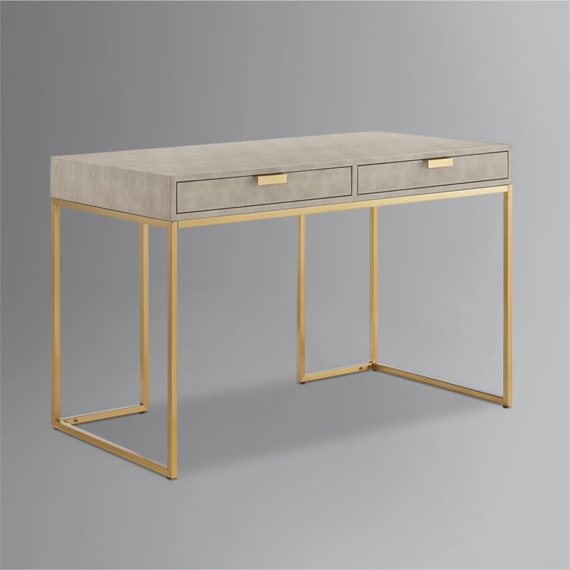 Posh Living Omer Faux Shagreen Writing Desk Cream White/Gold