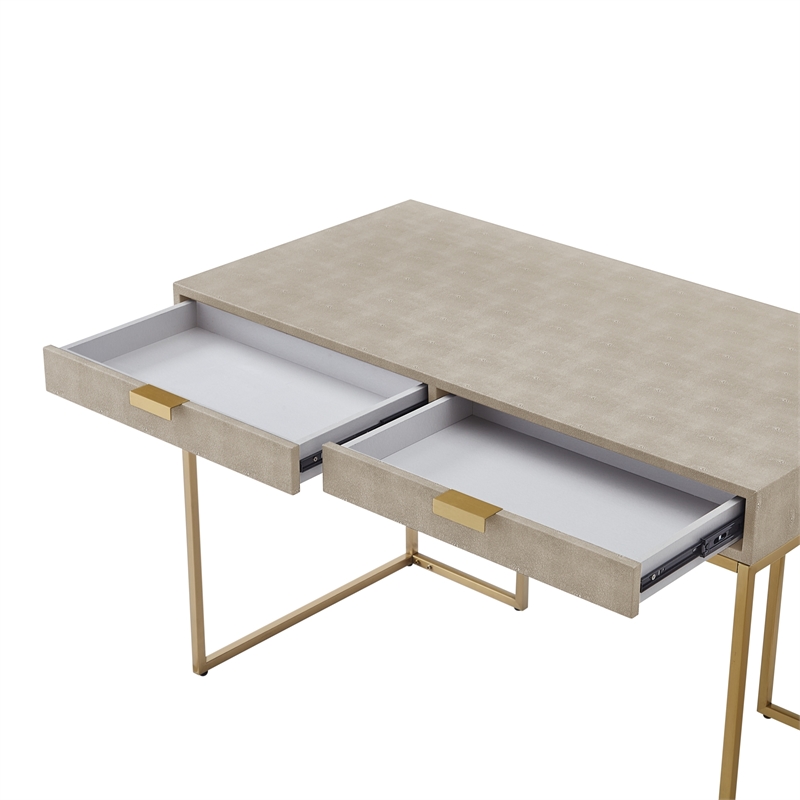 Posh Living Omer Faux Shagreen Writing Desk Cream White/Gold
