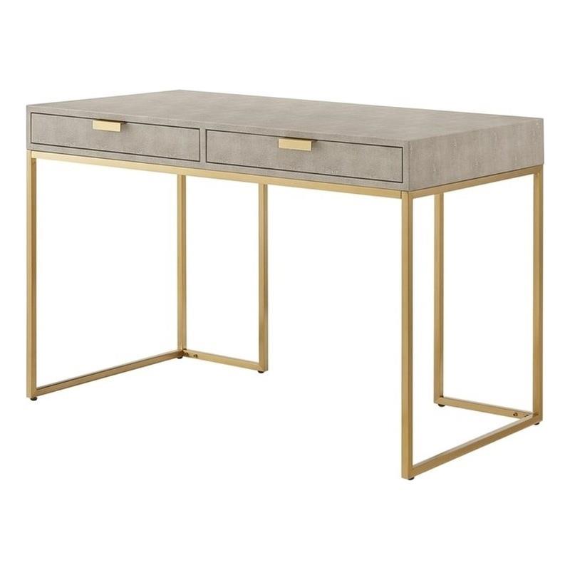 Posh Living Omer Faux Shagreen Writing Desk Cream White/Gold