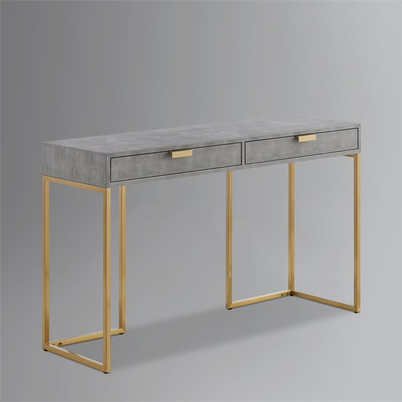 Posh Living Omer Faux Shagreen Console Table Gray/Gold