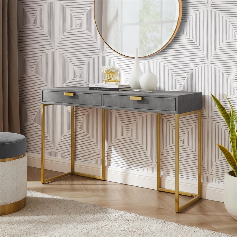 Posh Living Omer Faux Shagreen Console Table Gray/Gold