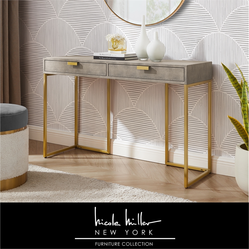 Posh Living Omer Faux Shagreen Console Table Cream White/Gold