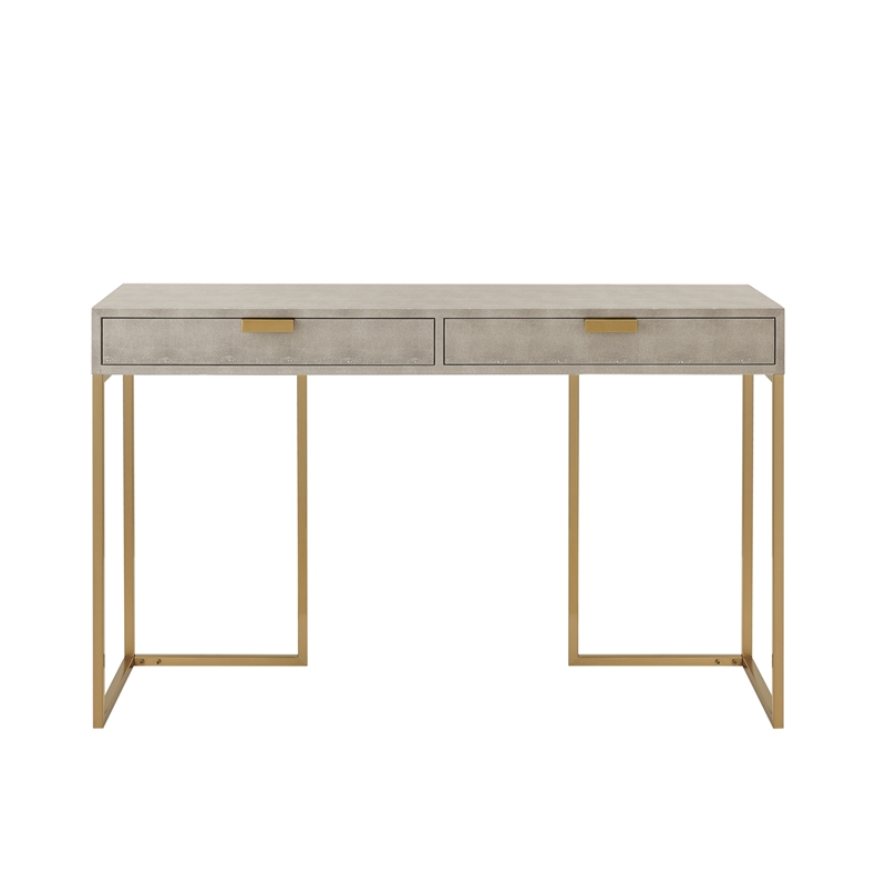 Posh Living Omer Faux Shagreen Console Table Cream White/Gold