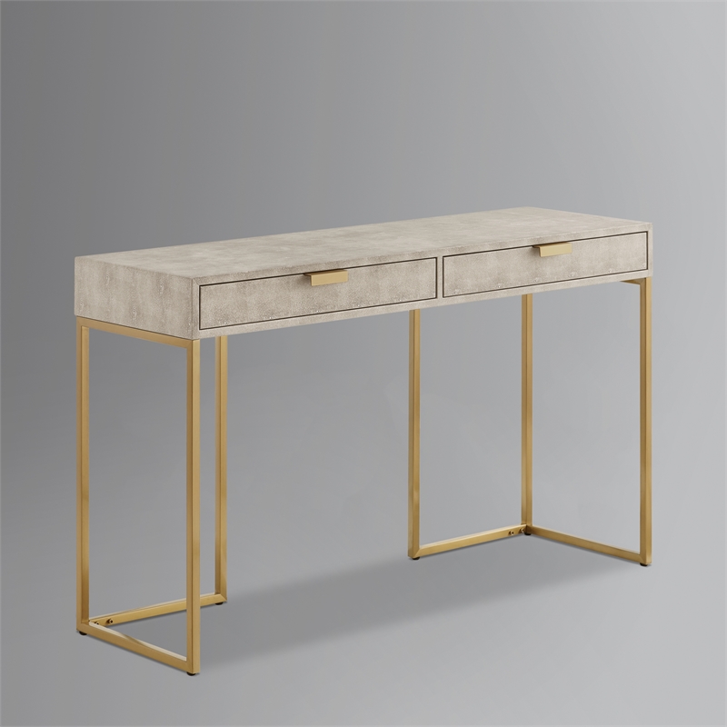 Posh Living Omer Faux Shagreen Console Table Cream White/Gold
