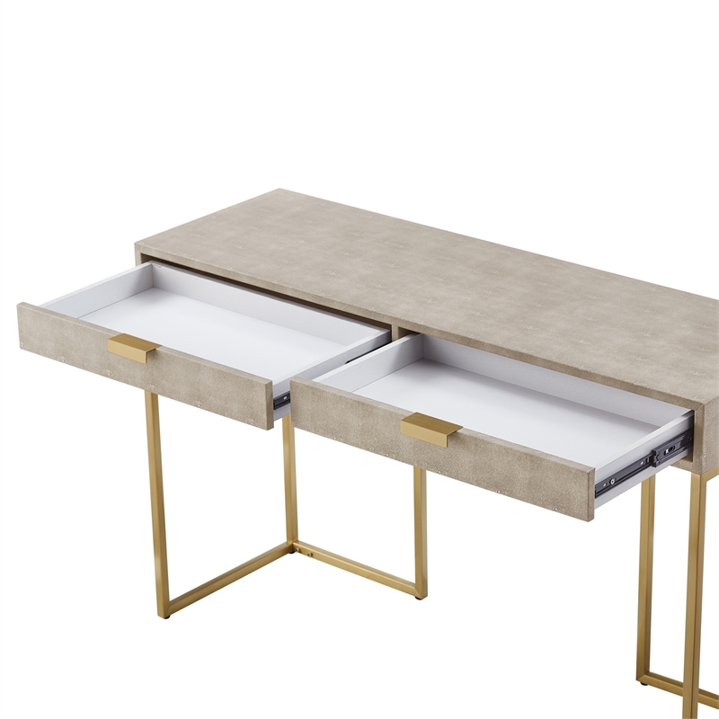 Posh Living Omer Faux Shagreen Console Table Cream White/Gold