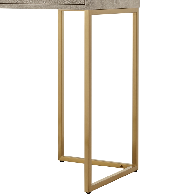 Posh Living Omer Faux Shagreen Console Table Cream White/Gold