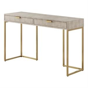 Posh Living Omer Faux Shagreen Console Table Cream White/Gold