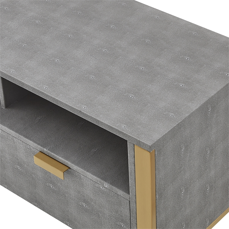 Posh Living Omer Faux Shagreen TV Stand/Cabinet Gray/Gold