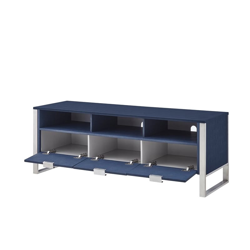 Posh Living Omer Faux Shagreen TV Stand/Cabinet Navy/Chrome