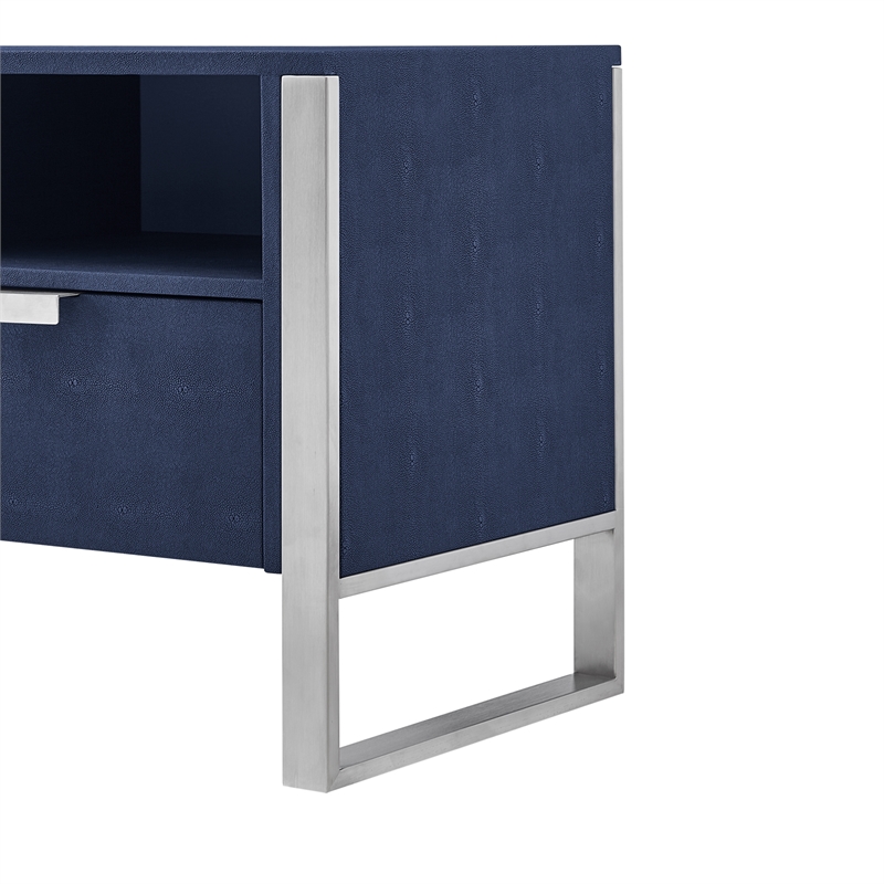 Posh Living Omer Faux Shagreen TV Stand/Cabinet Navy/Chrome