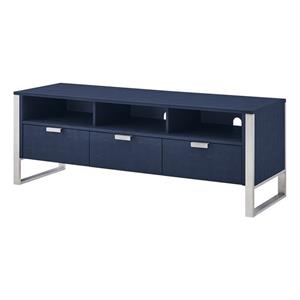 Posh Living Omer Faux Shagreen TV Stand/Cabinet Navy/Chrome