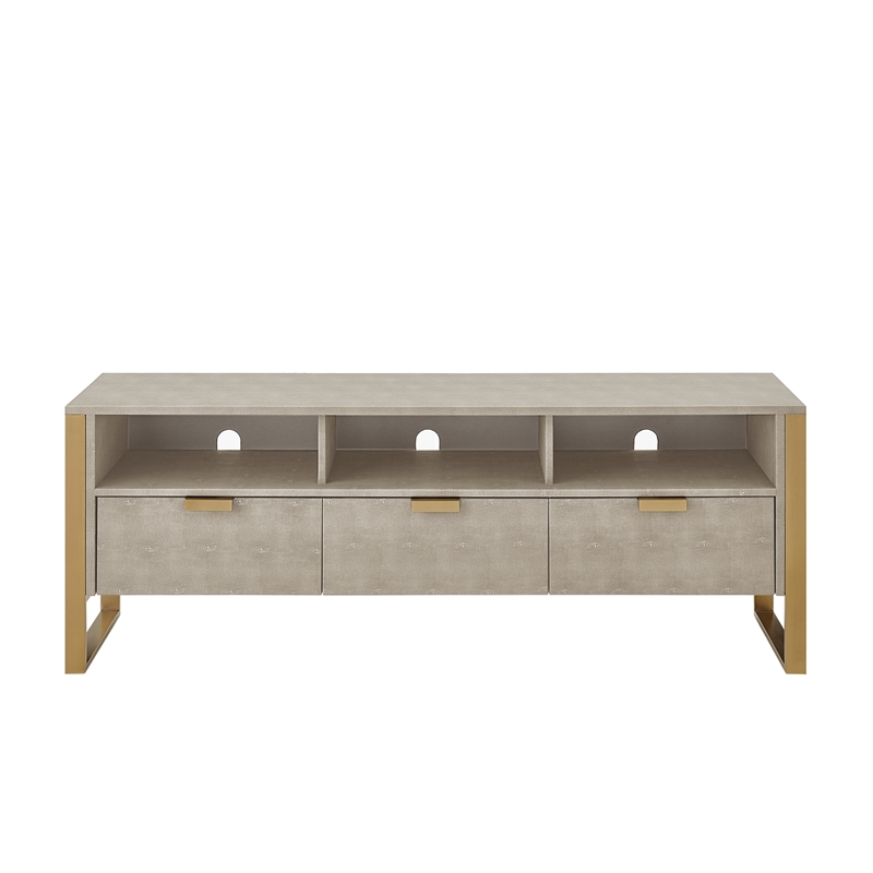 Posh Living Omer Faux Shagreen TV Stand/Cabinet Cream White/Gold
